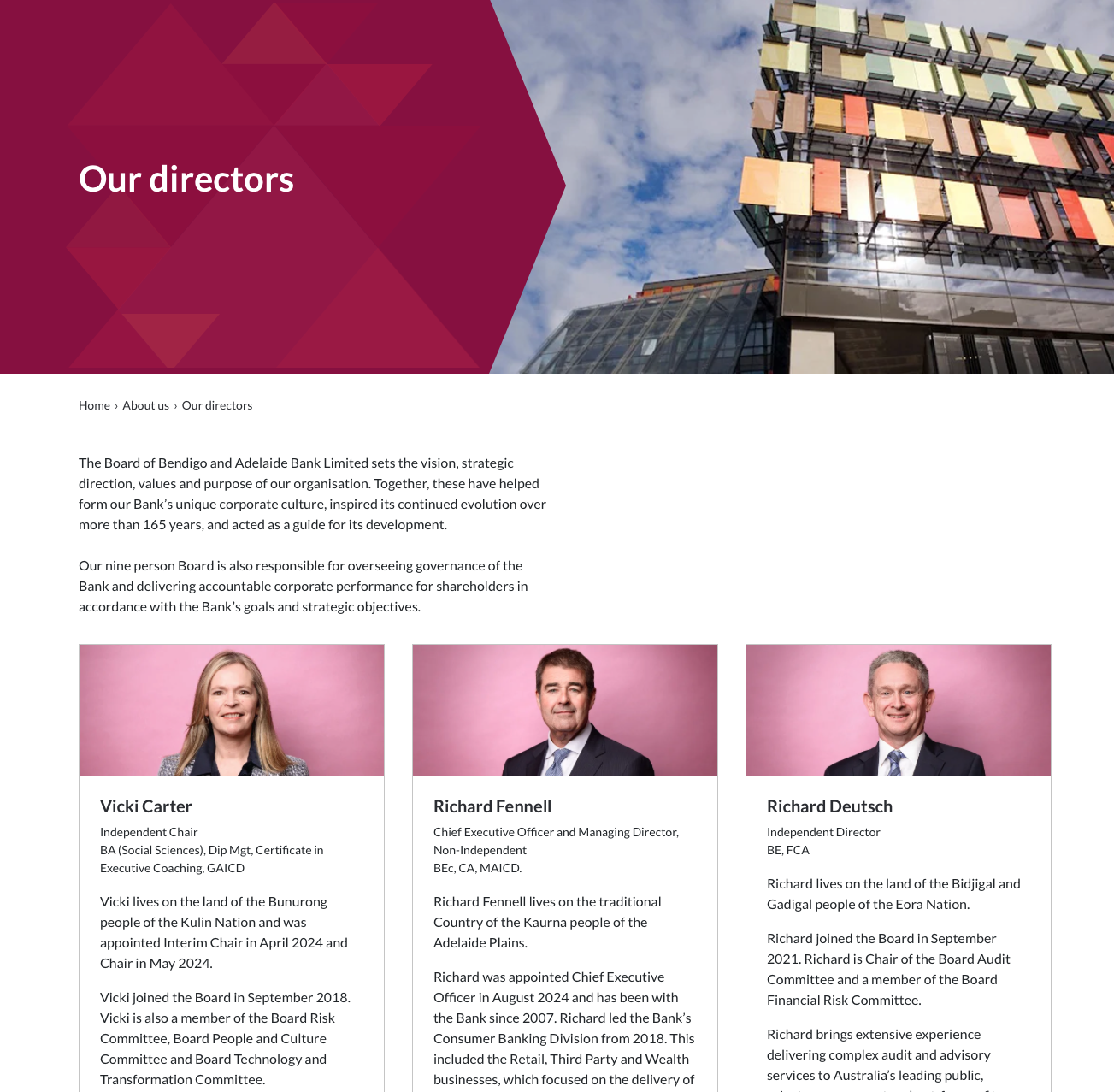 Directors headshots in the context of the website design